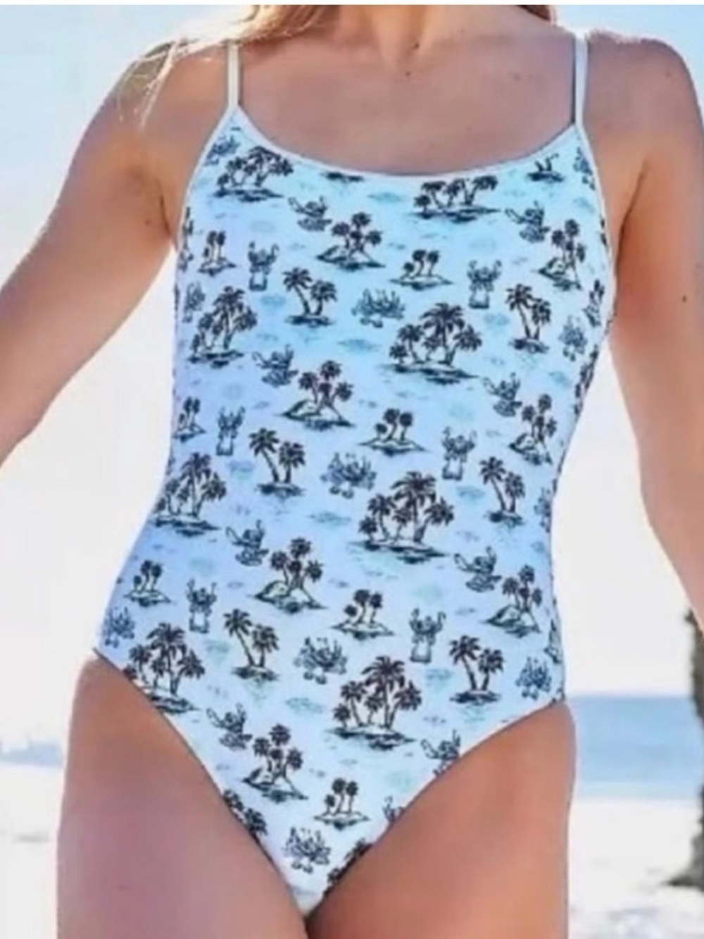 Disney Stitch Light Blue Tropical Print One-Piece Swimsuit Size XL